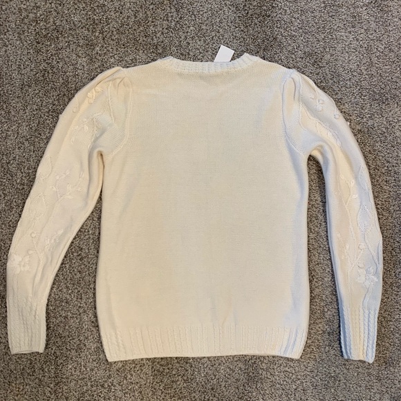 NWT white cream floral bobble knit sweater S - Picture 6 of 6